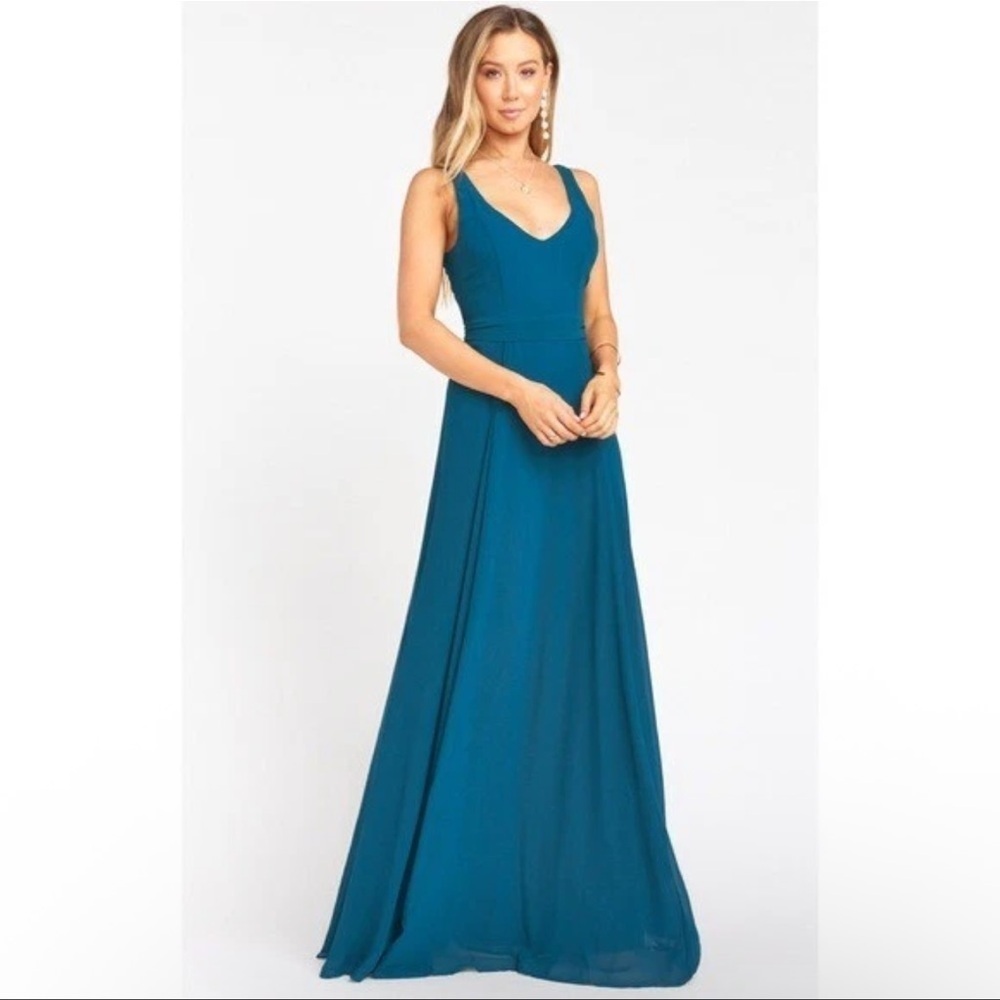 NWT Show me your Mumu Jenn Maxi Dress Deep Jade Green Chiffon Medium